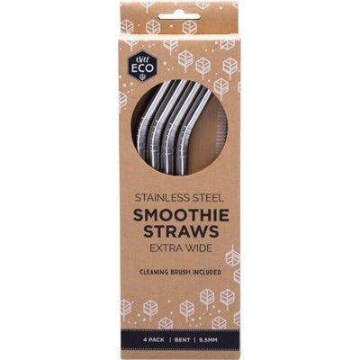 Ever Eco Stainless Steel Smoothie Straws Bent 4 Pack
